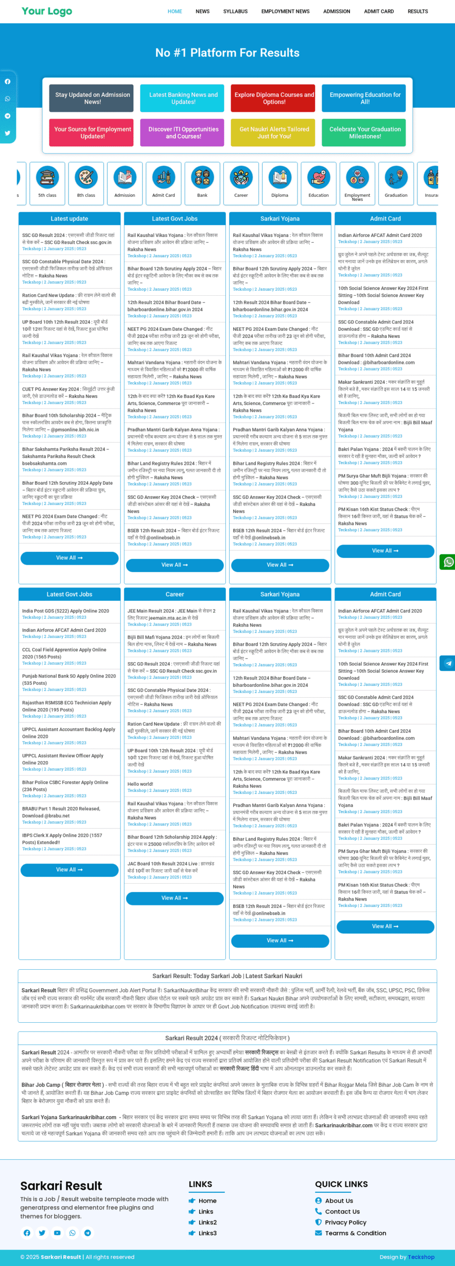 Job / Result Posting Website Design for Instant AdSense Approval