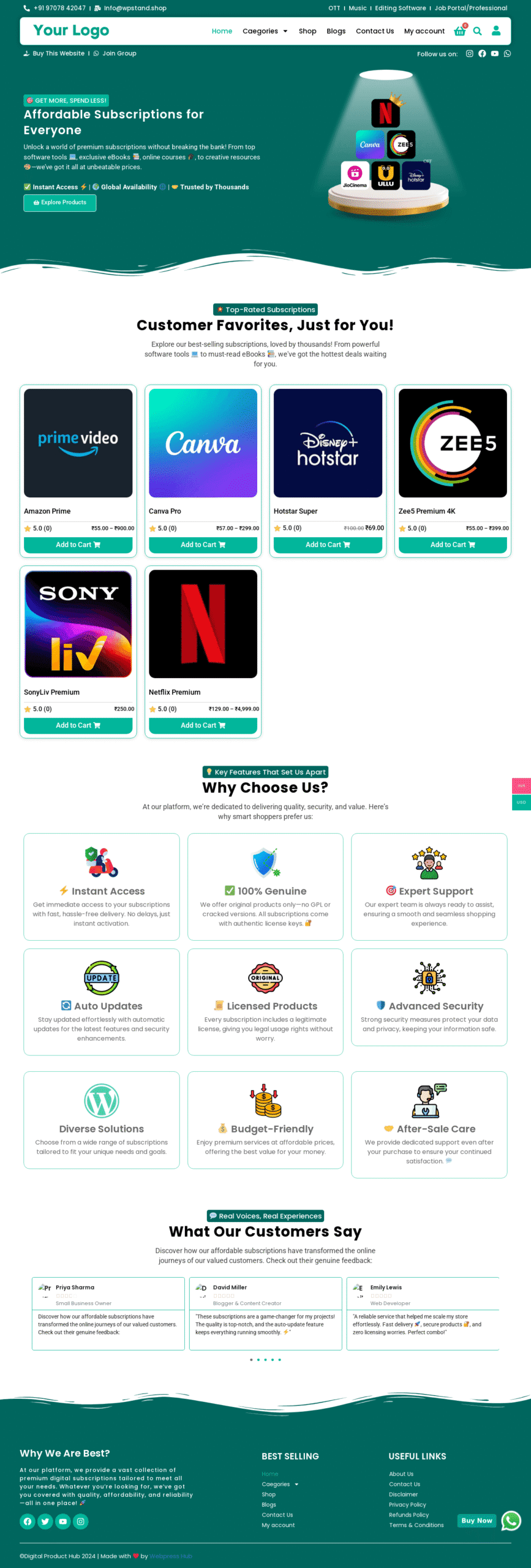Subscription Selling Website Template for WordPress (Using Elementor & WooCommerce)