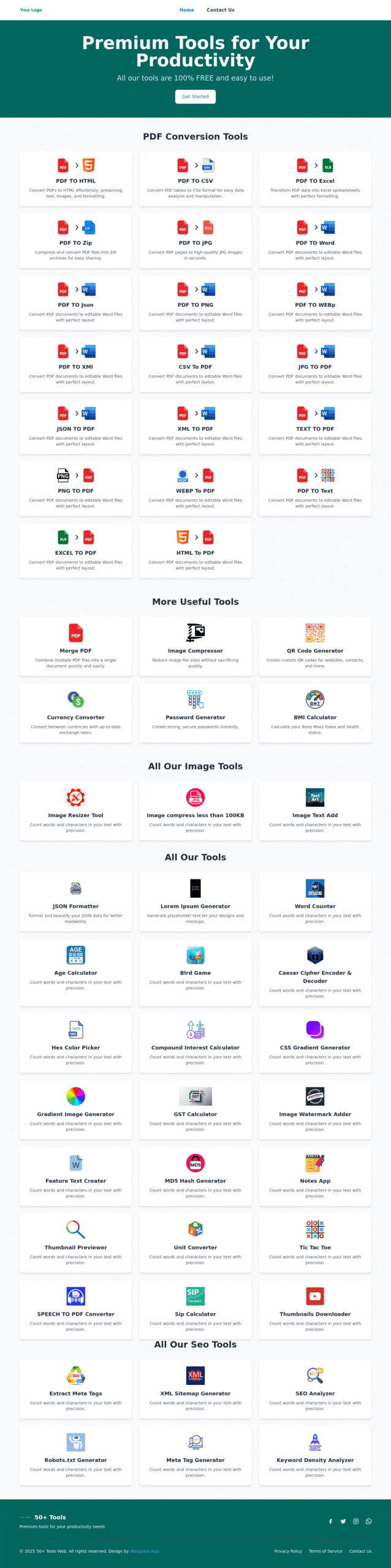 50+All-in-One HTML Tool Website Template – Build & Launch Your Tools Website!