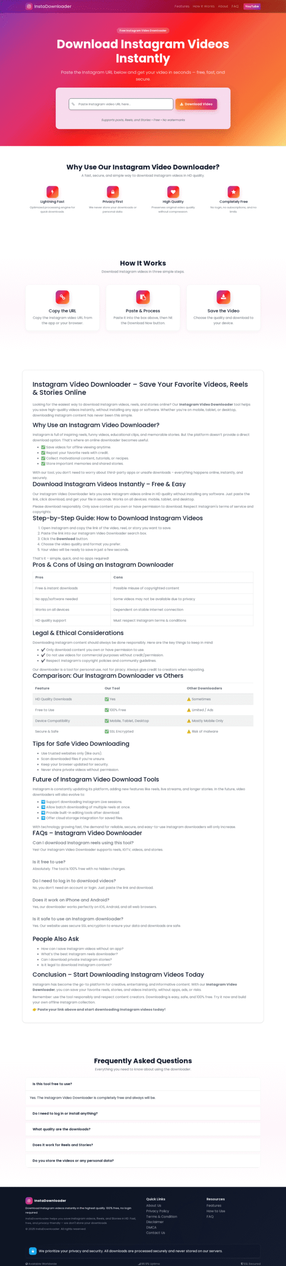 AdSense Friendly Ready-Made Instagram Video, Reel & Story Downloader Website Script
